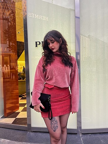 Zara pembe kadife etek