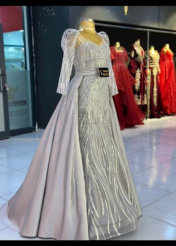 Payetli Uzun Kollu V Yaka Abiye Elbise - Görsel 2