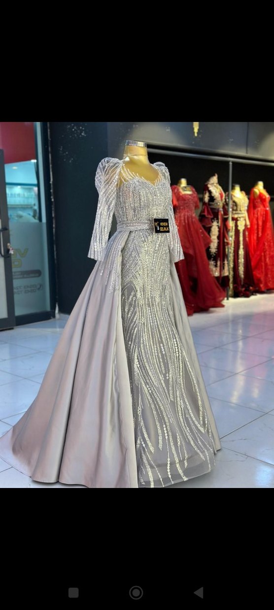 Payetli Uzun Kollu V Yaka Abiye Elbise - Görsel 2