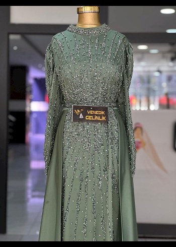 Kadın Uzun Kol Boncuk İşlemeli Abiye Elbise - Görsel 2