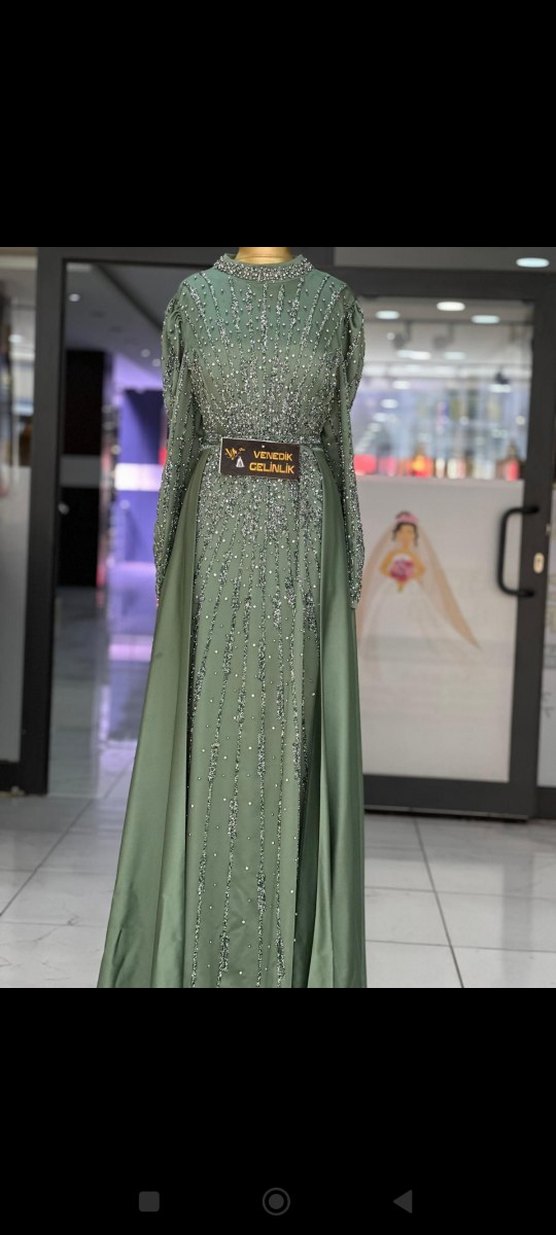 Kadın Uzun Kol Boncuk İşlemeli Abiye Elbise - Görsel 3