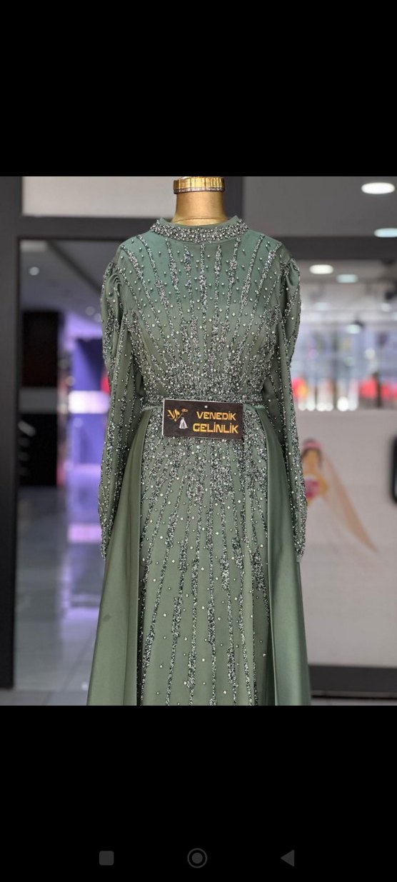 Kadın Uzun Kol Boncuk İşlemeli Abiye Elbise - Görsel 2