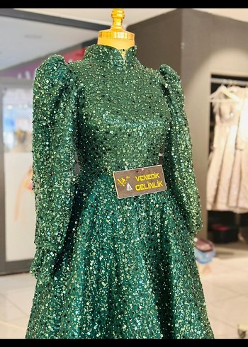 Yeşil Payetli Uzun Kollu Vintage Abiye - Görsel 2