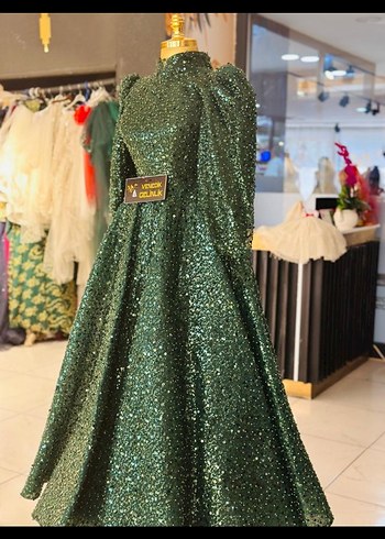 Yeşil Payetli Uzun Kollu Vintage Abiye - Görsel 3