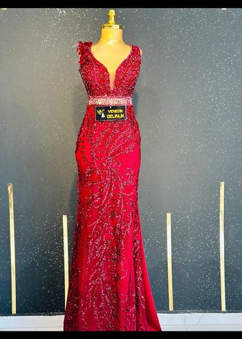 Payetli Bordo Mini V Yaka Abiye Elbise - Görsel 4