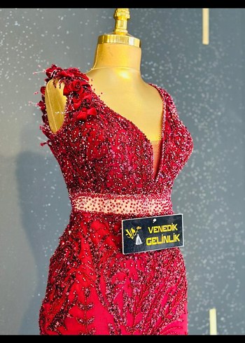 Payetli Bordo Mini V Yaka Abiye Elbise - Görsel 3