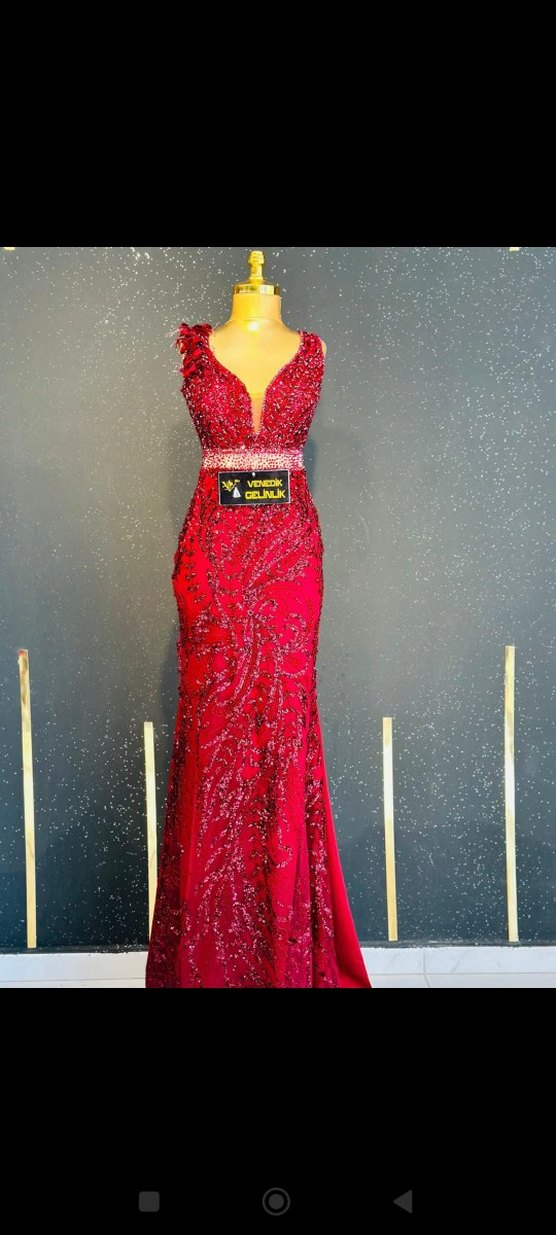 Payetli Bordo Mini V Yaka Abiye Elbise - Görsel 4