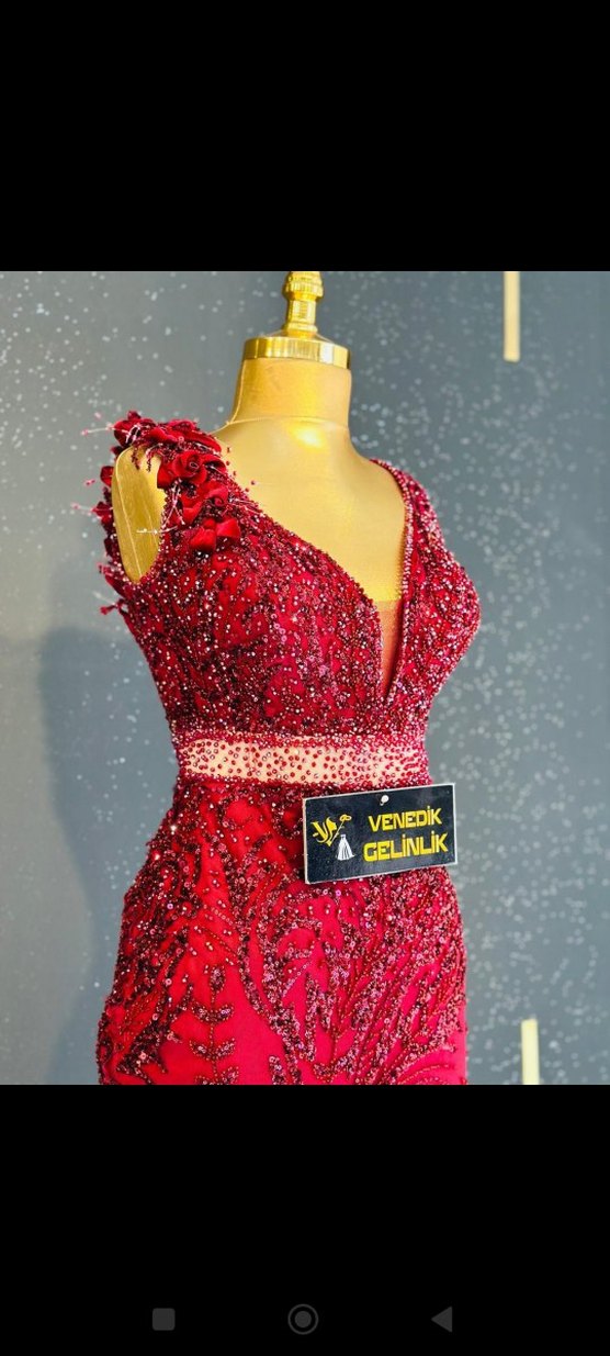 Payetli Bordo Mini V Yaka Abiye Elbise - Görsel 3