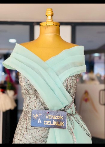 Turkuaz Drapeli Straplez Uzun Abiye Elbise - Görsel 2