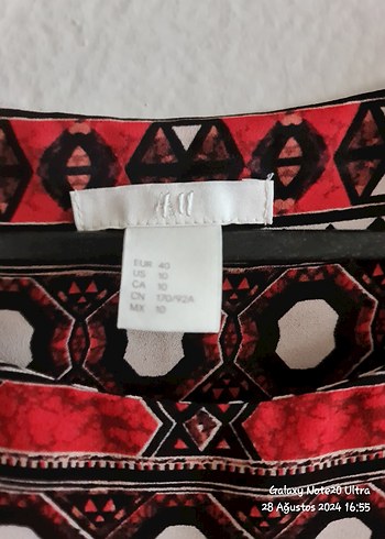 H&M Kırmızı Bohem Desenli Kolsuz Bluz - Görsel 2