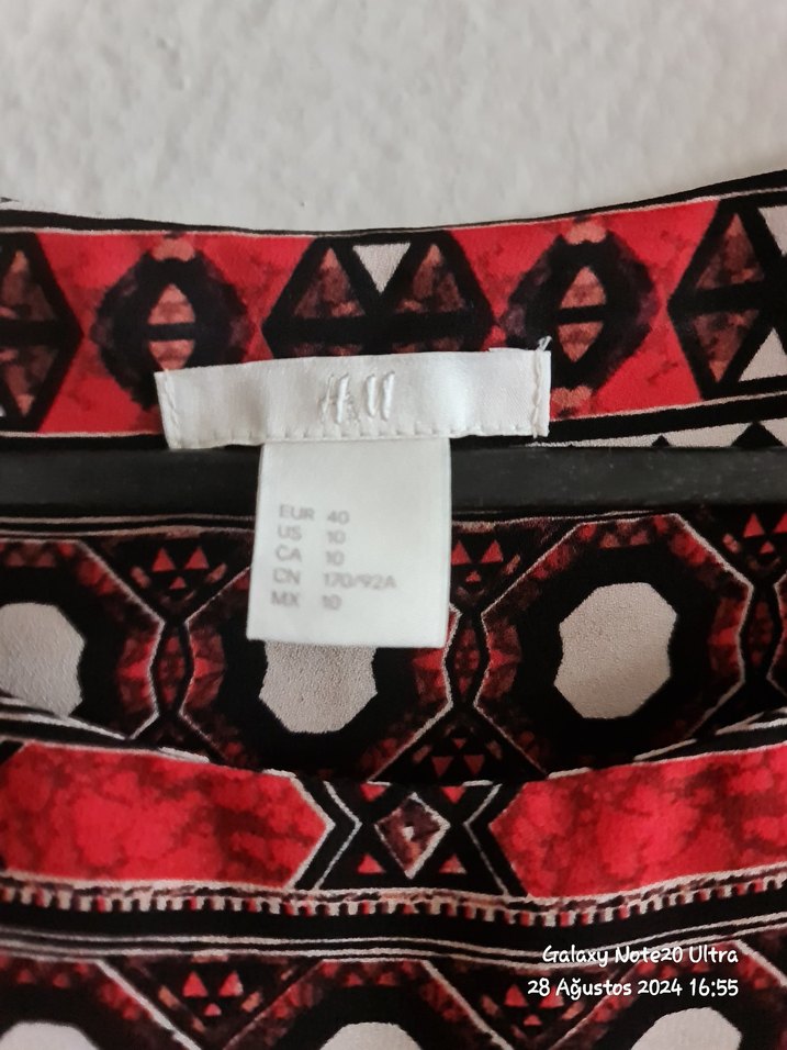 H&M Kırmızı Bohem Desenli Kolsuz Bluz - Görsel 2