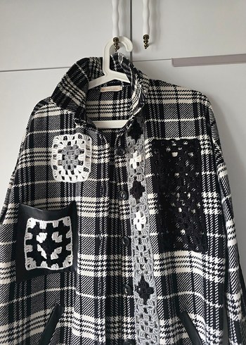 Düğmeli Uzun Bohem ekose Kadın kaban - Görsel 2