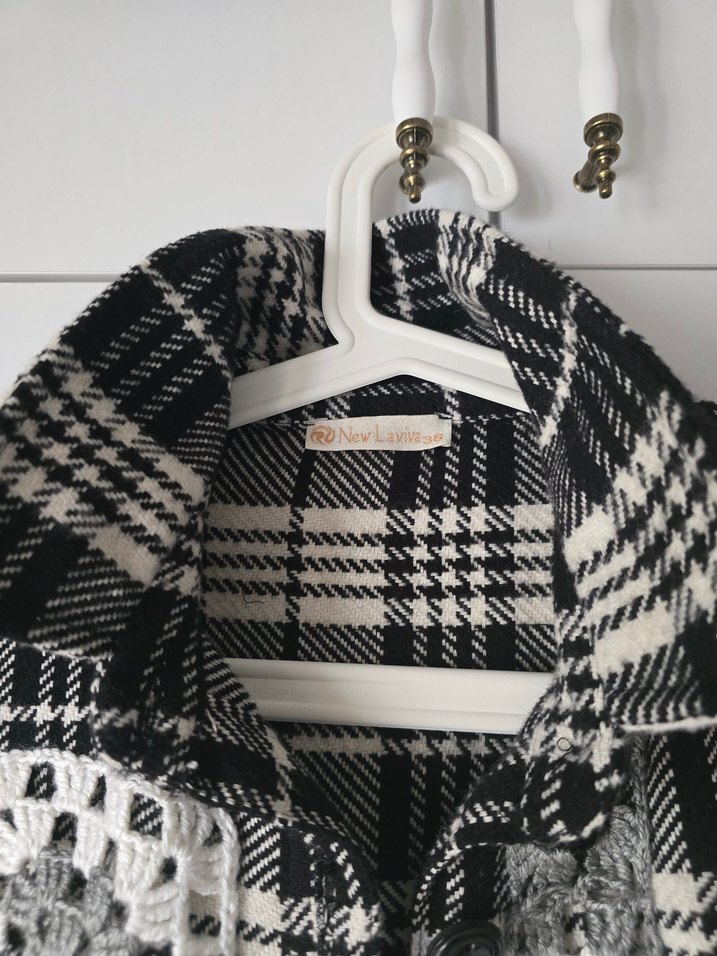 Düğmeli Uzun Bohem ekose Kadın kaban - Görsel 3