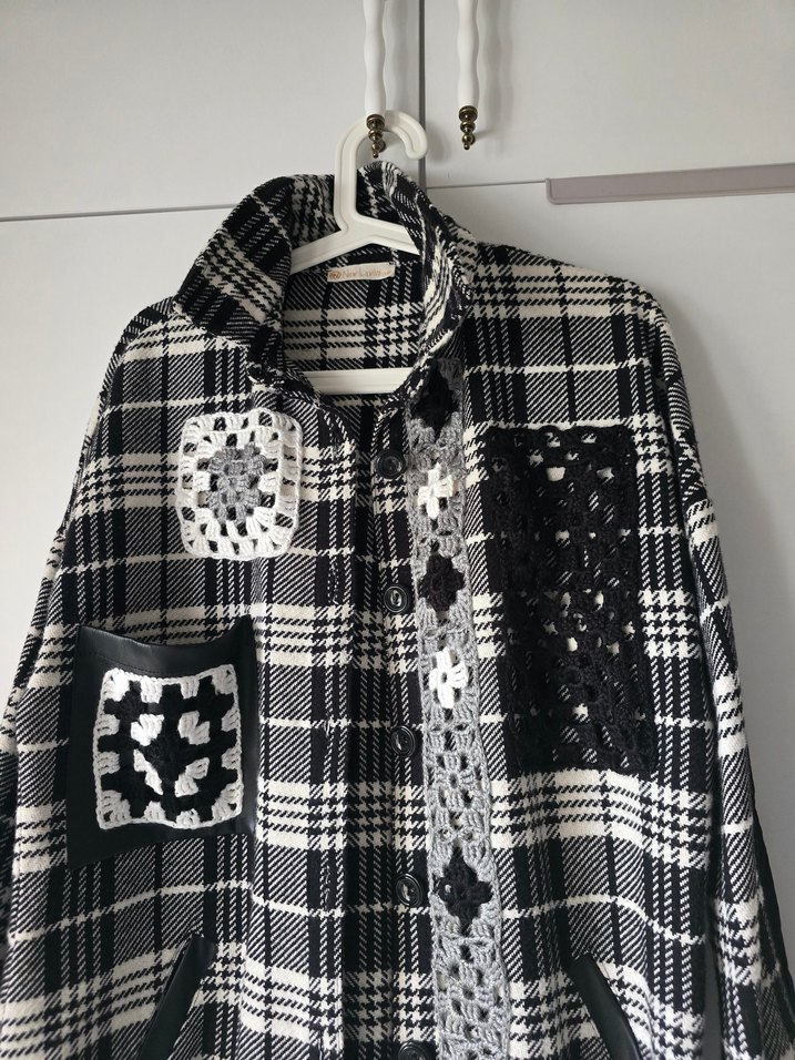 Düğmeli Uzun Bohem ekose Kadın kaban - Görsel 2