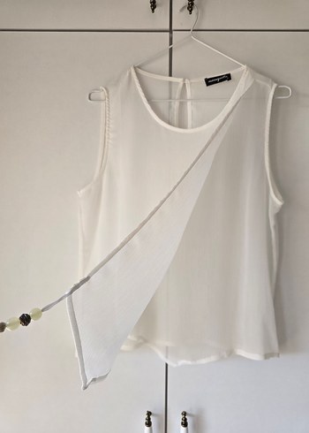 Kadın Beyaz Kolsuz şifon Bluz - Görsel 5