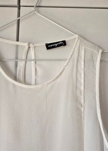 Kadın Beyaz Kolsuz şifon Bluz - Görsel 6