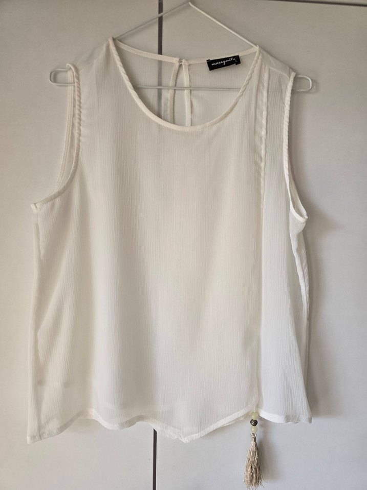 Kadın Beyaz Kolsuz şifon Bluz - Görsel 4