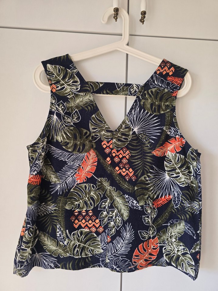 V Yaka Desenli Kolsuz Bohem Bluz - Görsel 3