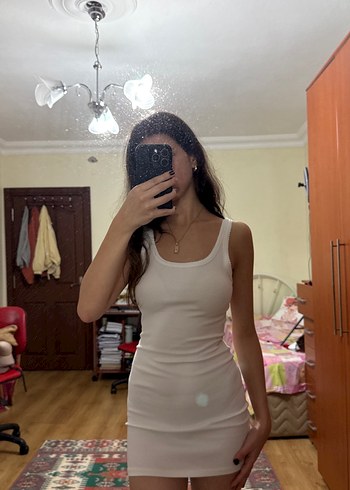 Beyaz Pamuklu Mini Elbise