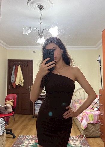 Sade Kahverengi Straplez Midi Elbise