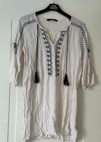 ZARA Püsküllü Nakışlı Bohem Kadın Bluz