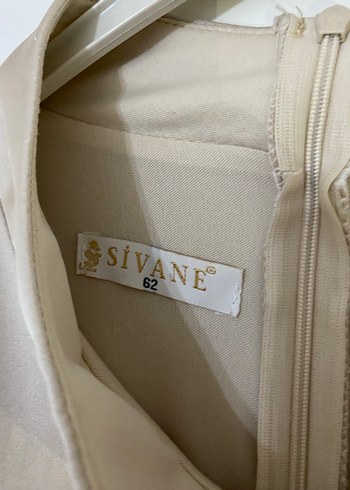 62 beden Bej İşlemeli Uzun Kollu Abiye Elbise - Görsel 5