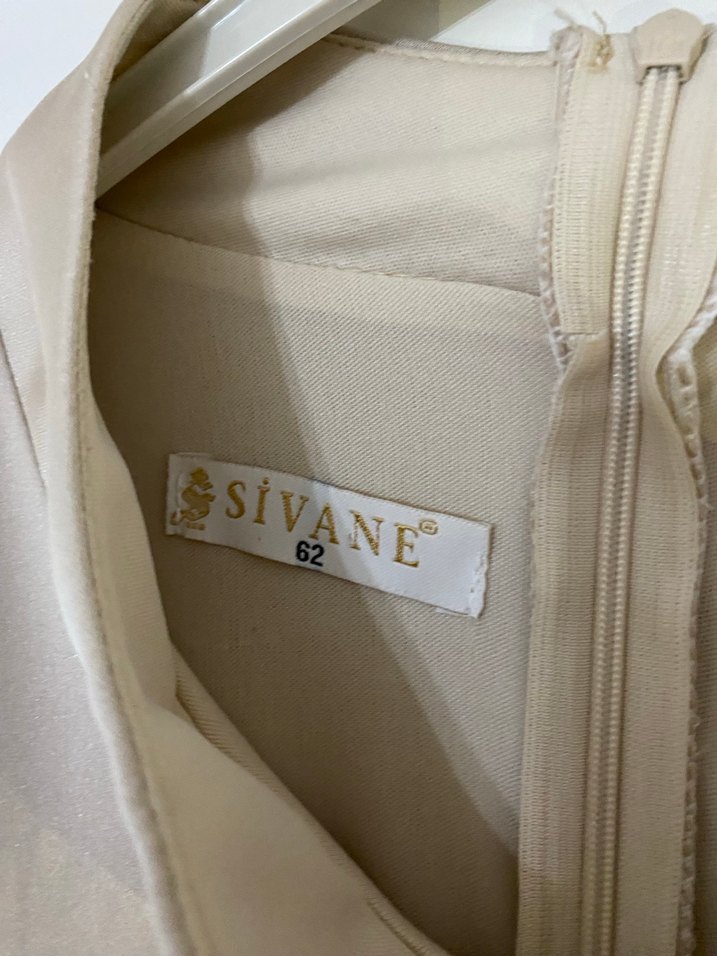 62 beden Bej İşlemeli Uzun Kollu Abiye Elbise - Görsel 5