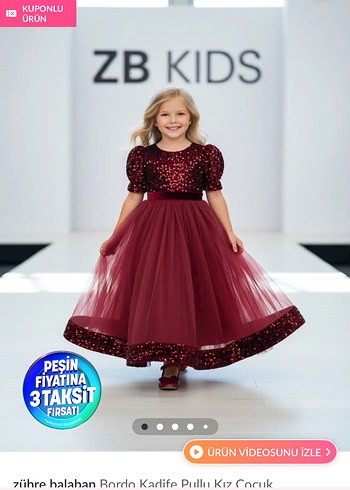 Bordo Parlak Kısa Kollu Çocuk Abiye Elbise - Görsel 4