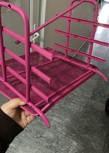 Pembe 3 Katlı Metal evrak rafı - Görsel 2