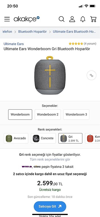 wonderboom hoparlör gri