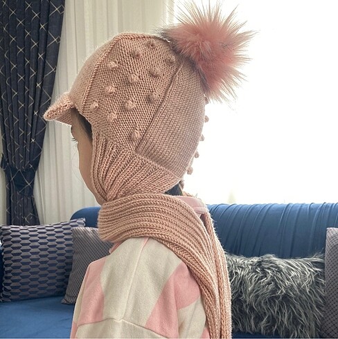 kız çocuk terekli atkılı şapka - Görsel 2