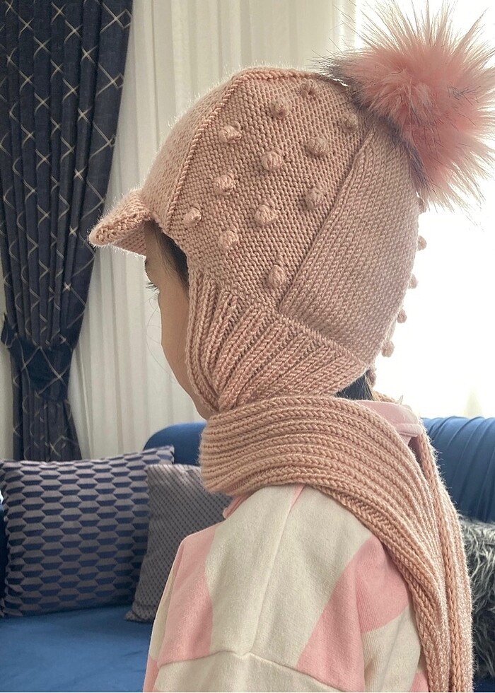 kız çocuk terekli atkılı şapka - Görsel 2