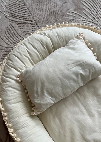 Keten Kumaşlı Beyaz Bebek Yatak Seti - Görsel 3