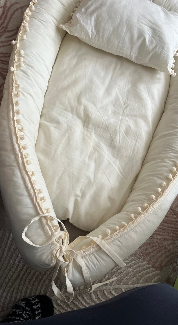 Keten Kumaşlı Beyaz Bebek Yatak Seti - Görsel 2