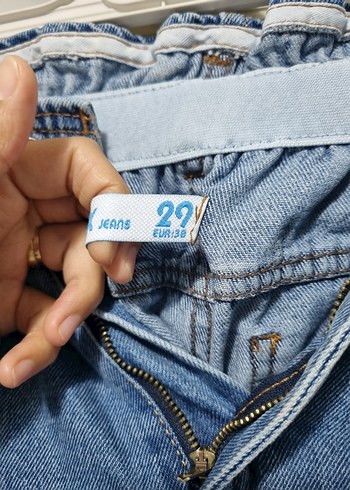 29 Beden Kadın Mavi Bel Detaylı Midi Kot Pantolon
