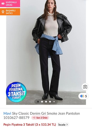 Mavi Siyah Düğmeli Denim Pantolon - Görsel 4