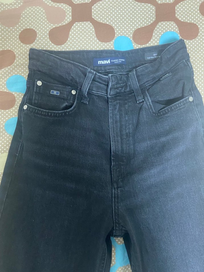 Mavi Siyah Düğmeli Denim Pantolon - Görsel 2