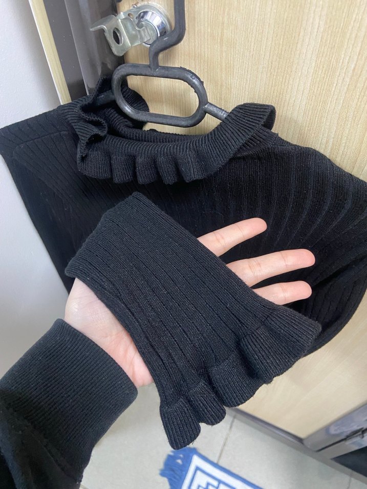 H&M Kadın Siyah Boğazlı Fitilli Triko Kazak - Görsel 3