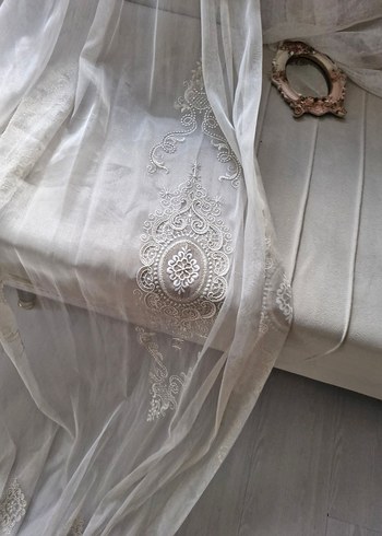 İşlemeli Beyaz Perde balkon tülü dar - Görsel 4