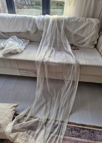 İşlemeli Beyaz Perde balkon tülü dar - Görsel 3