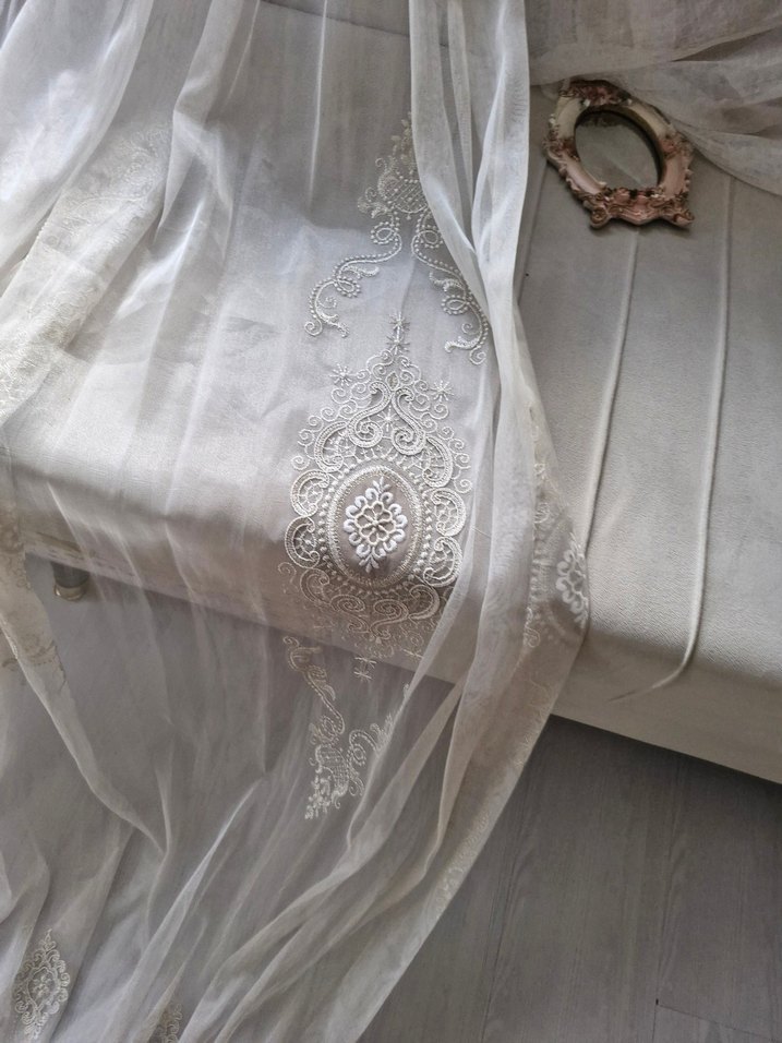 İşlemeli Beyaz Perde balkon tülü dar - Görsel 4