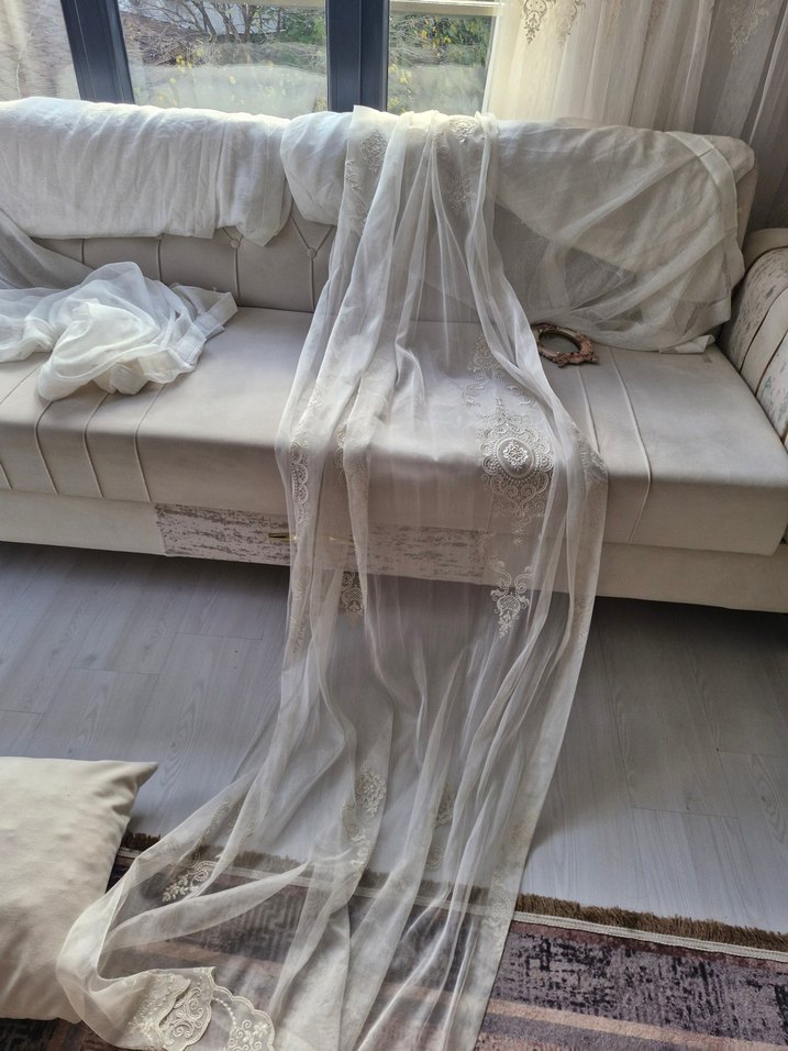 İşlemeli Beyaz Perde balkon tülü dar - Görsel 3