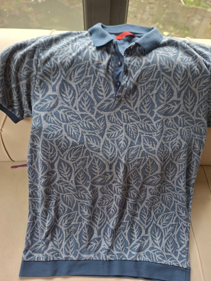 Gri Desenli Kısa Kollu Denim Polo Tişört - Görsel 4