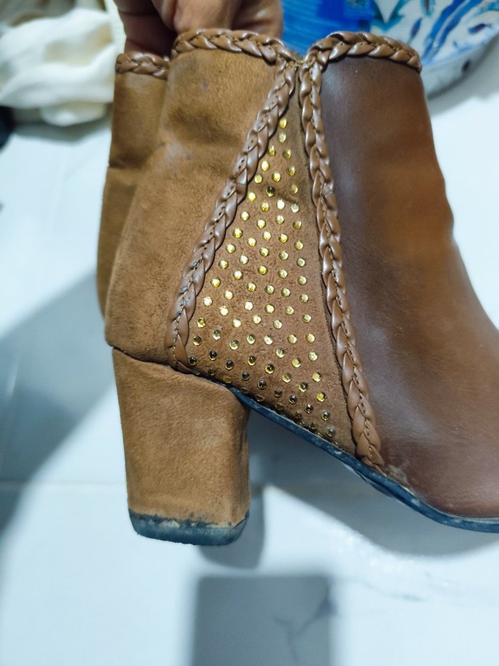 Kahverengi Deri Stiletto Topuklu Kadın Bot - Görsel 2