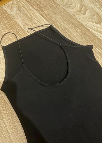 Siyah Yüksek Yakalı Kolsuz Triko Elbise - Görsel 3