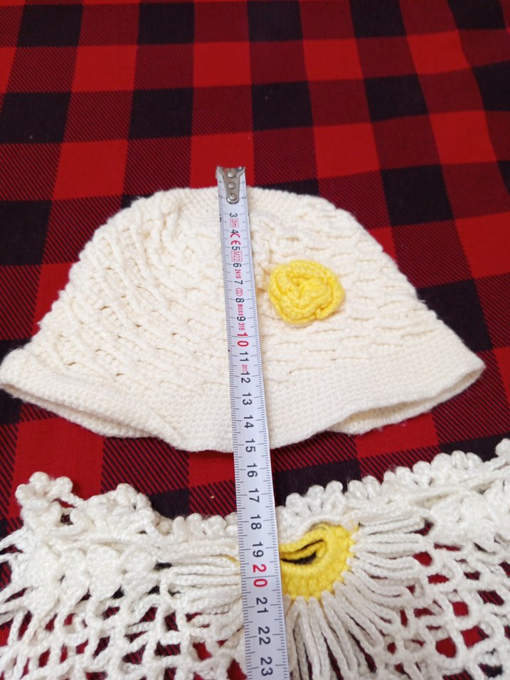 Nakışlı Beyaz Örgü Kız Panço ve Şapka - Görsel 5