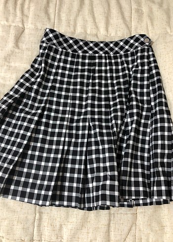 H&M Ekose Desenli Pileli Mini Etek