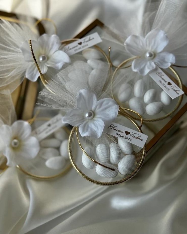 Beyaz Nikah Şekeri Çiçekli Tül Detaylı - Görsel 2