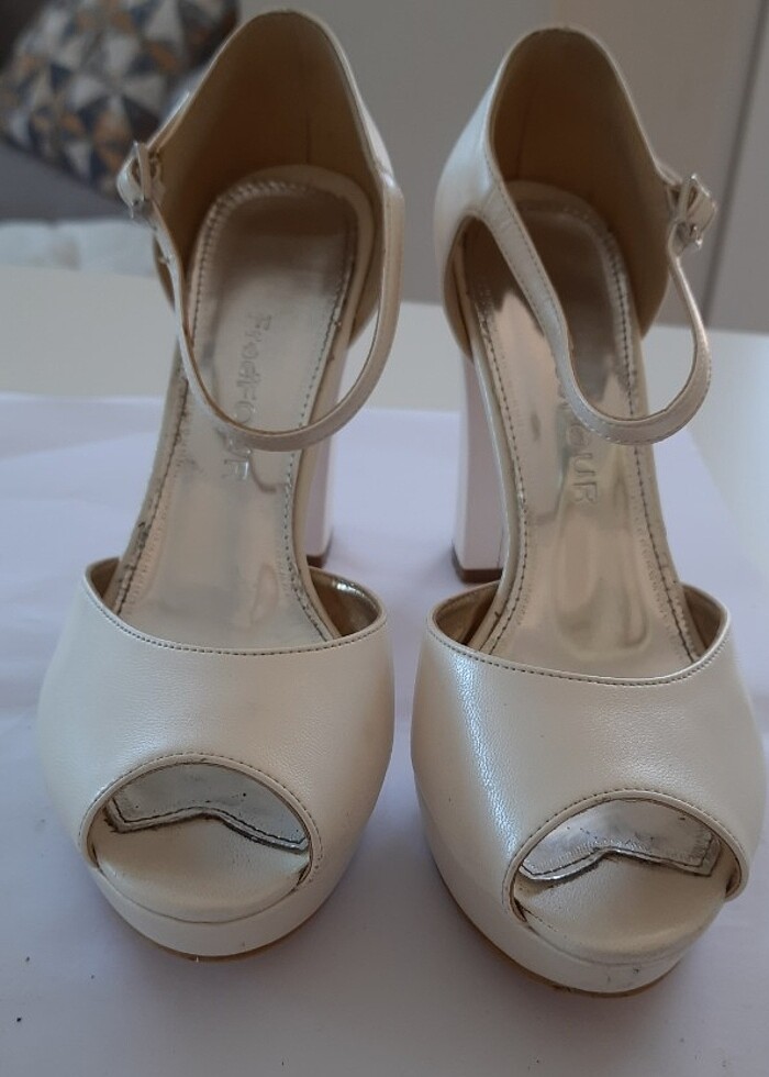 Platform topuk beyaz ayakkabi - Görsel 4