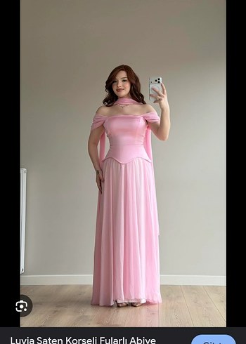 Pudra Pembe Drapeli Uzun Straplez Abiye Elbise - Görsel 3